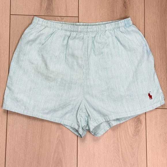 VTG Polo Ralph Lauren Swim Trunks M Mint Green Seersucker Mesh Lined Canada Made - Picture 1 of 11